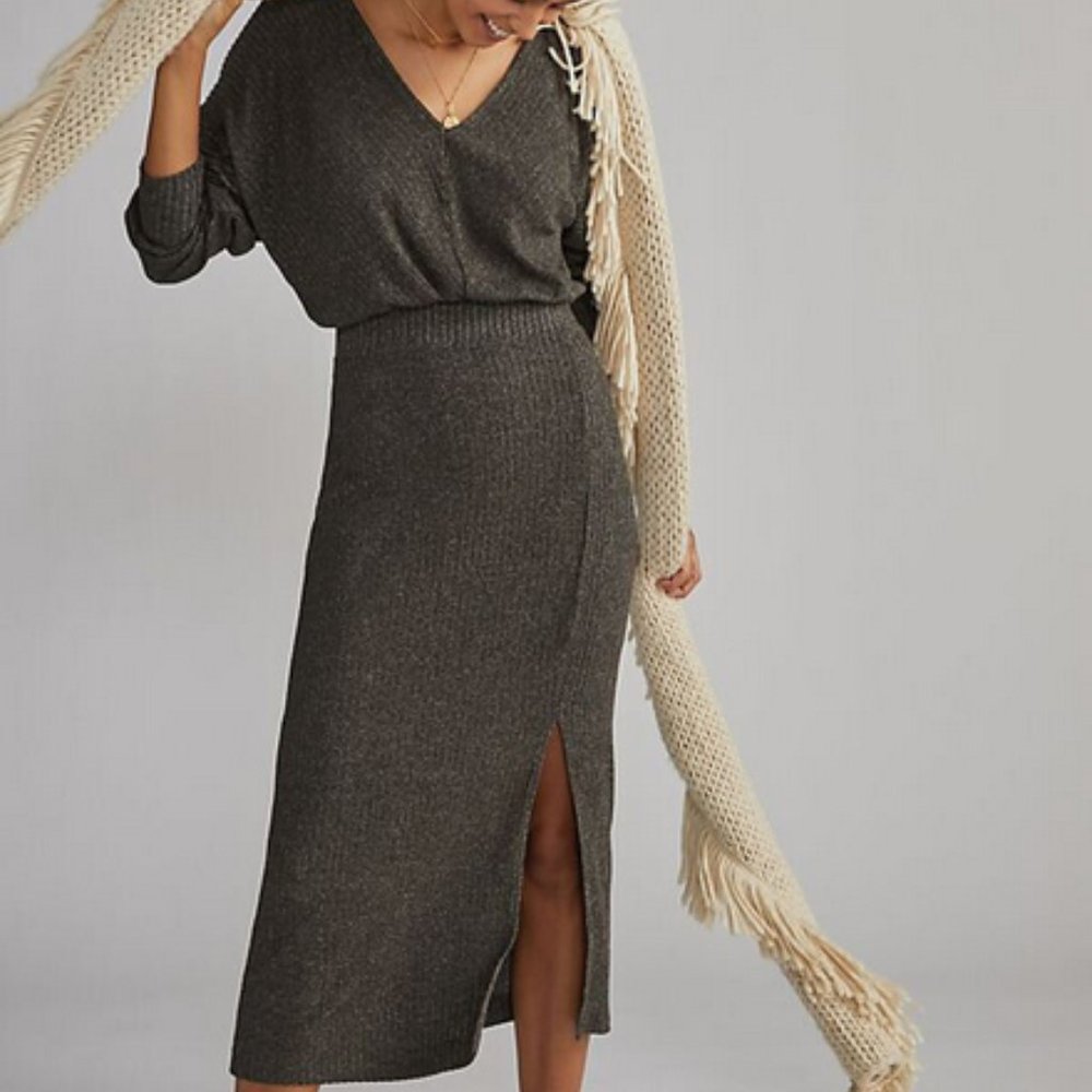 Anthropologie Daily Practice M Barre Midi Dress Knit Sweater Dress Carbon